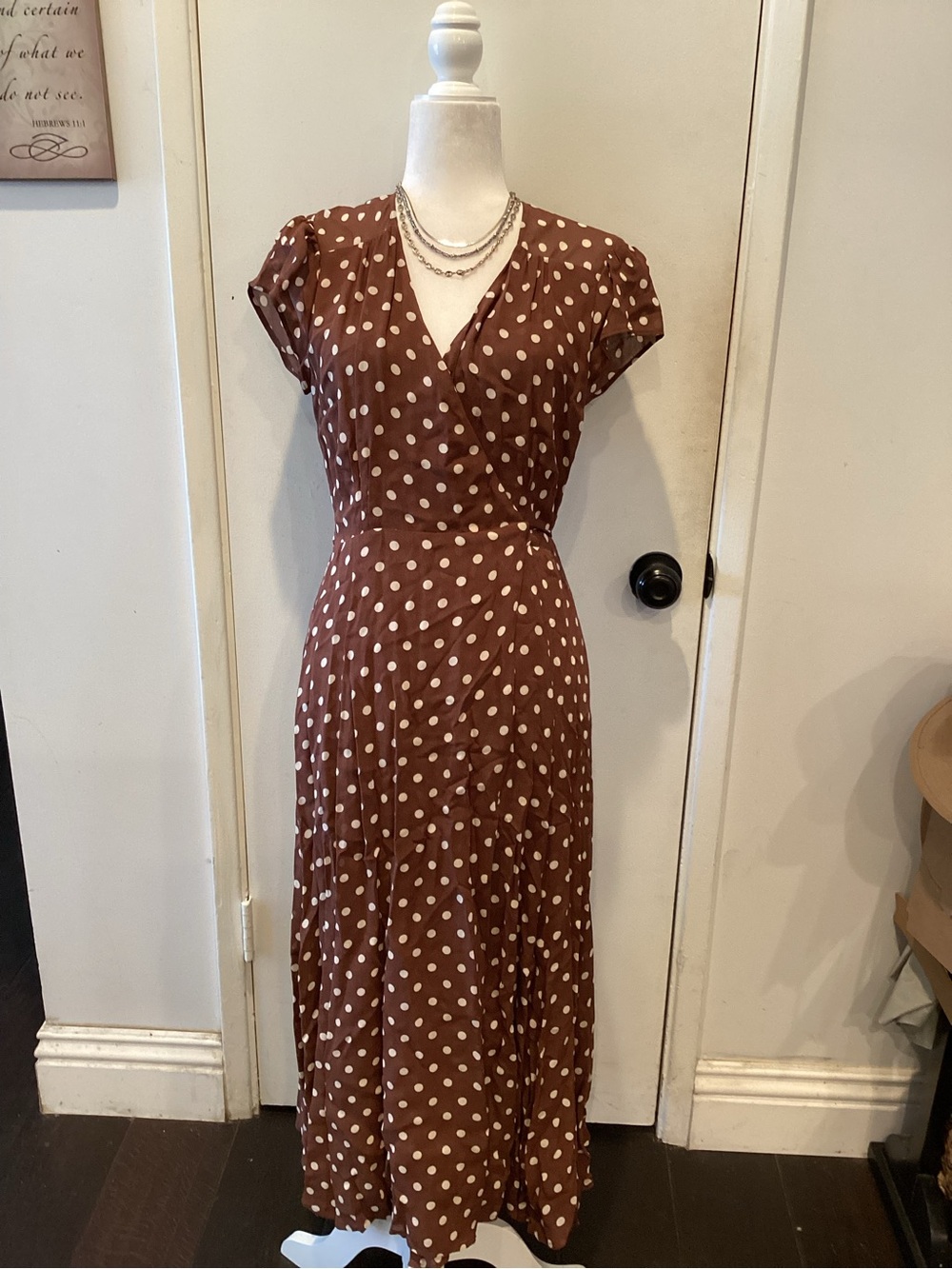 Reformation Brown Polka Dot Midi Wrap Dress